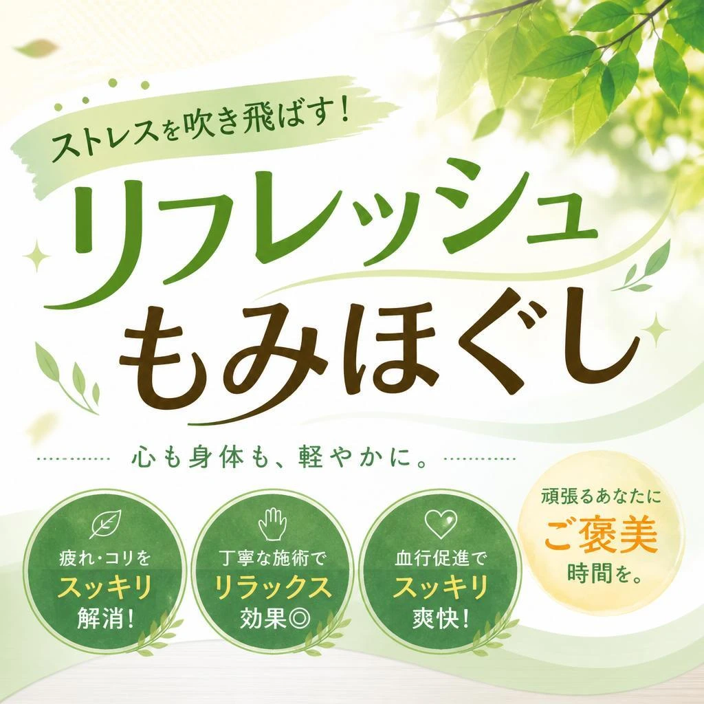 ストレスを吹き飛ばす！リフレッシュもみほぐし